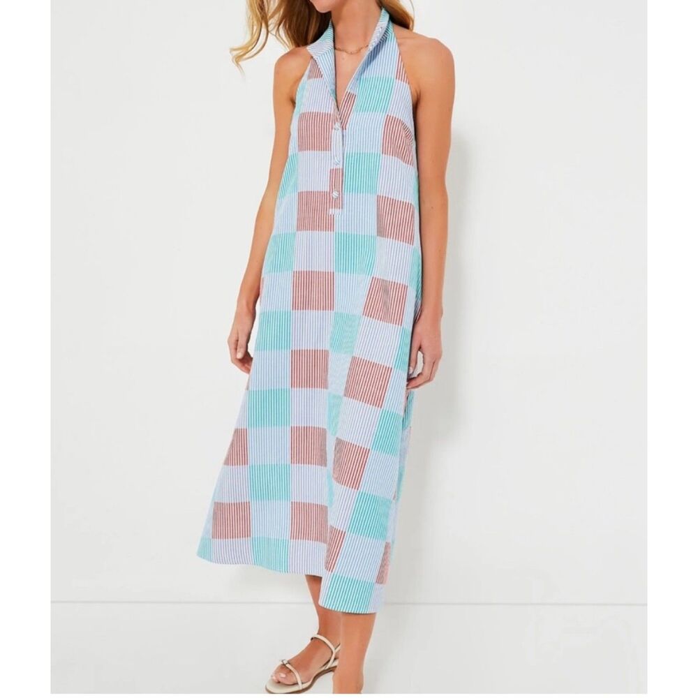 Tuckernuck Seersucker Halter Pocket Midi Dress Women's Sz Medium